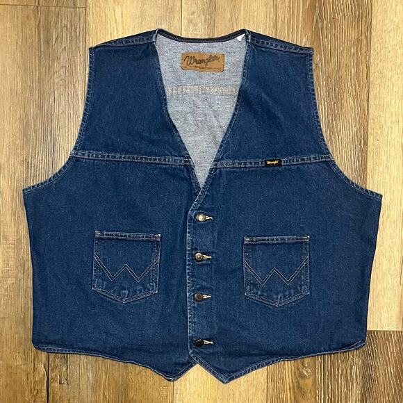 VINTAGE Wrangler Vest Blue Denim Western Cowboy 70s Made USA Mens Size XXL Rodeo - Picture 1 of 6